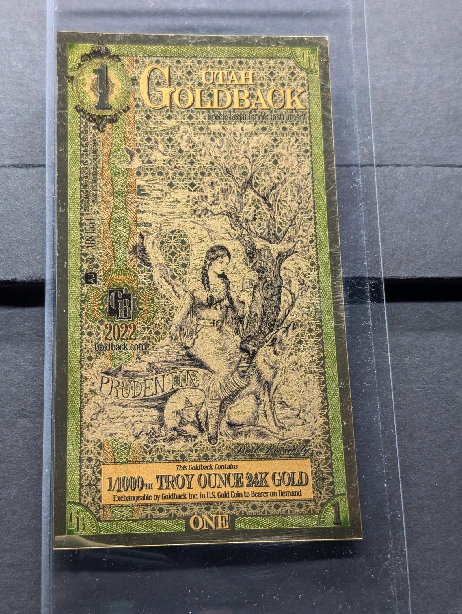 1/1000th Troy Oz. 24k GOLD 2022 Utah $1 Goldback: 1/1000th Troy Oz. 24k GOLD 2022 Utah $1 Goldback