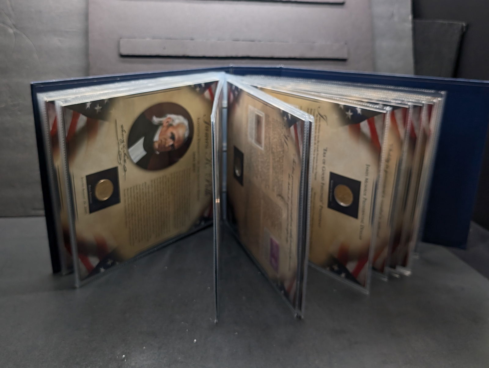 21 Complete Presidential Dollar Collection in Album w/ President Info Cards & Commem Stamps - Volume (1 of 9)