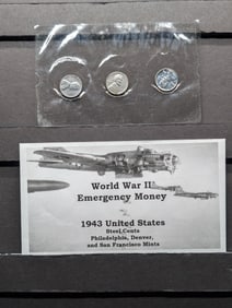 WWII Emergency Money -  1943 P, D, & S Lincoln Steel Cents in High Grade