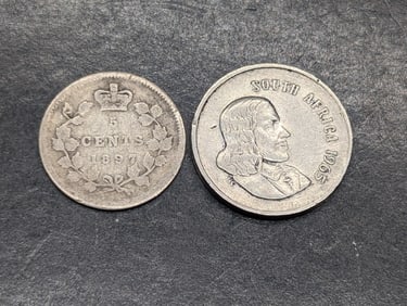 1897 Canada 5 Silver Cents & 1965 South Africa 5 Cents