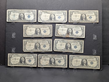 Lot of Ten Various 1957 Series $1.00 Silver Certificates. (4) 1957, (4) 1957 B, & (2) 1957 A.
