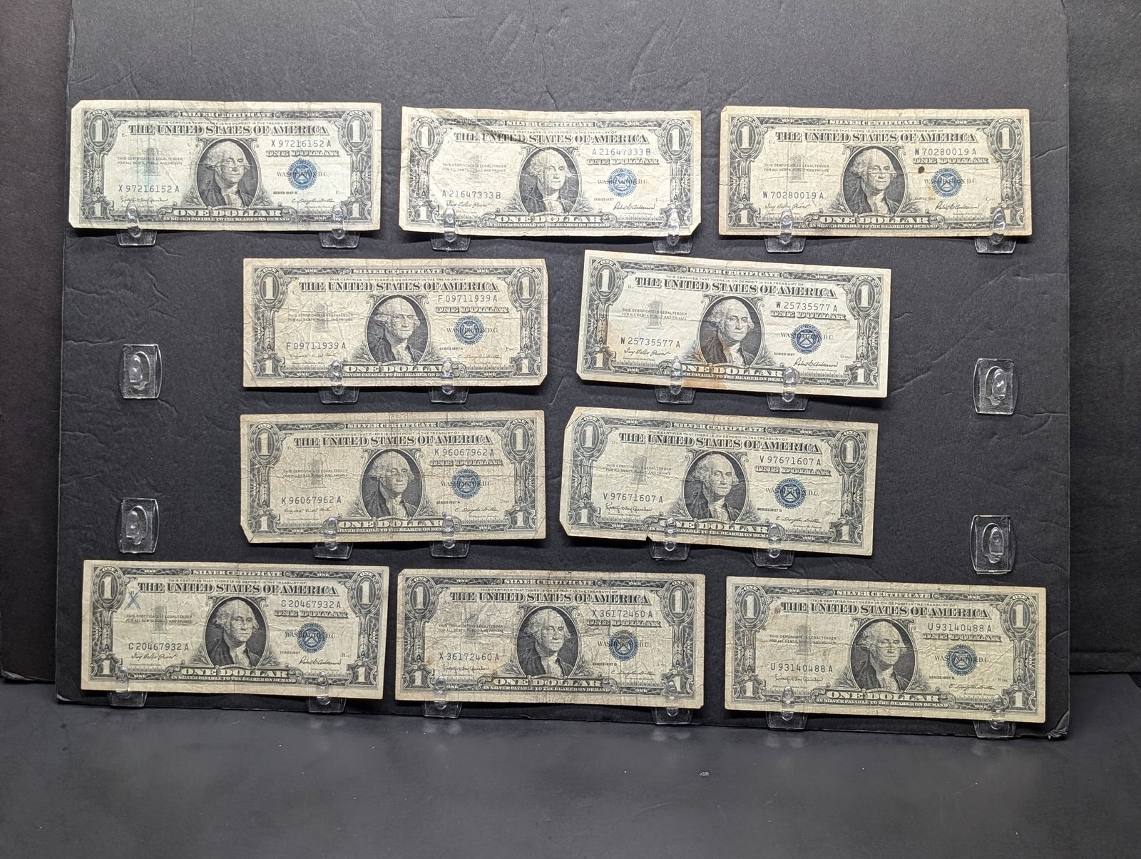 Lot of Ten Various 1957 Series $1.00 Silver Certificates. (4) 1957, (4) 1957 B, & (2) 1957 A. (1 of 5)