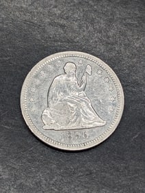 1856-O Drapery Seated Liberty Quarter - AU+