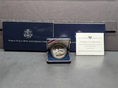 1991-1995-W PROOF WWII 50th Anniv. Commem Silver Dollar in OGP w/ COA