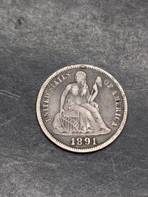 **VF+** 1891 w/ Legend Seated Liberty Dime