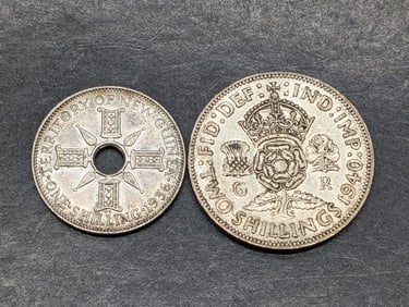 1940 United Kingdom 2 Silver Shillings & 1936 New Guinea 1 Silver Shilling