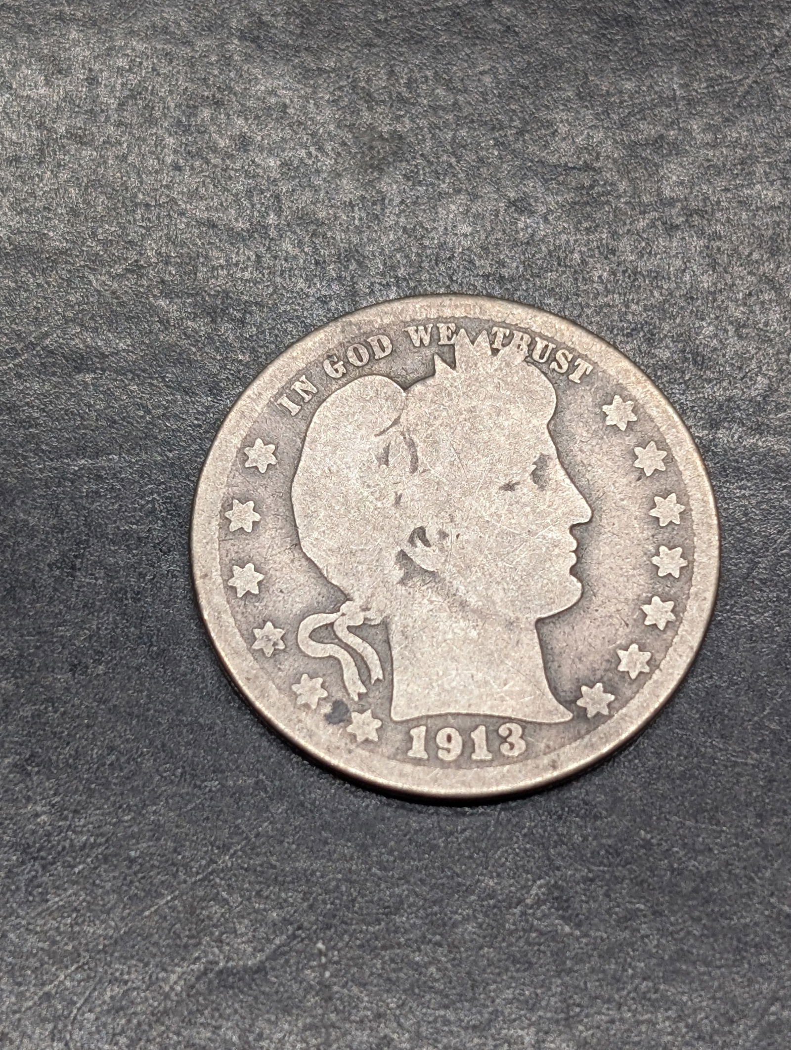 **GOOD** 1913 Barber Silver Quarter (1 of 2)