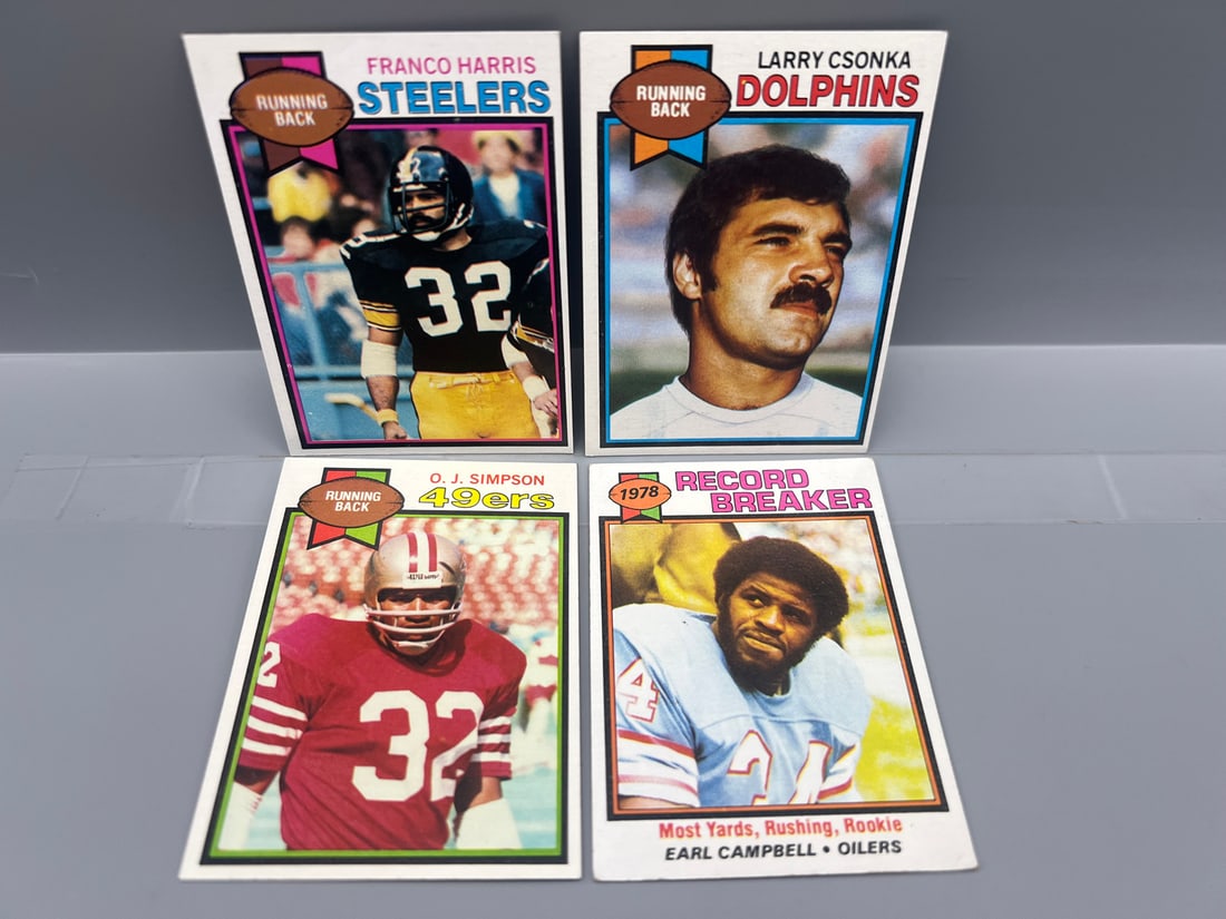 Lot of 4 - 1979 Topps Football HOF Running Backs - Varying Conditions - Franco Harris, Larry Csonka, (1 of 2)