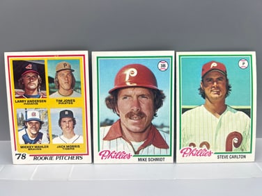 1978 Topps Jack Morris RC #703, Mike Schmidt #360, & Steve Carlton #540