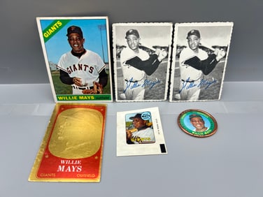 Willie Mays Lot Of 6 - 1966T #1, (2) 69T Deckle, 69T Decal, 71T Coin