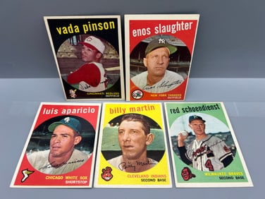 Lot of (5) 1959 Topps Baseball Star Player Cards - Varying Conditions - Billy Martin, Enos