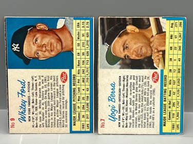 1962 Post Cereal Whitey Ford #9 & Yogi Berra #7 - Hand Cut