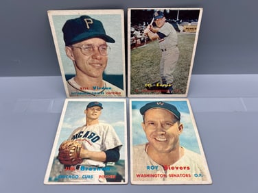 Lot of (4) 1957 Topps Baseball Cards - Varying Conditions