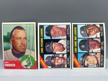 1963 Topps Duke Snider #550, 1966 Topps AL Pitching Leaders #224, & 1966 Topps AL Home Run Leaders