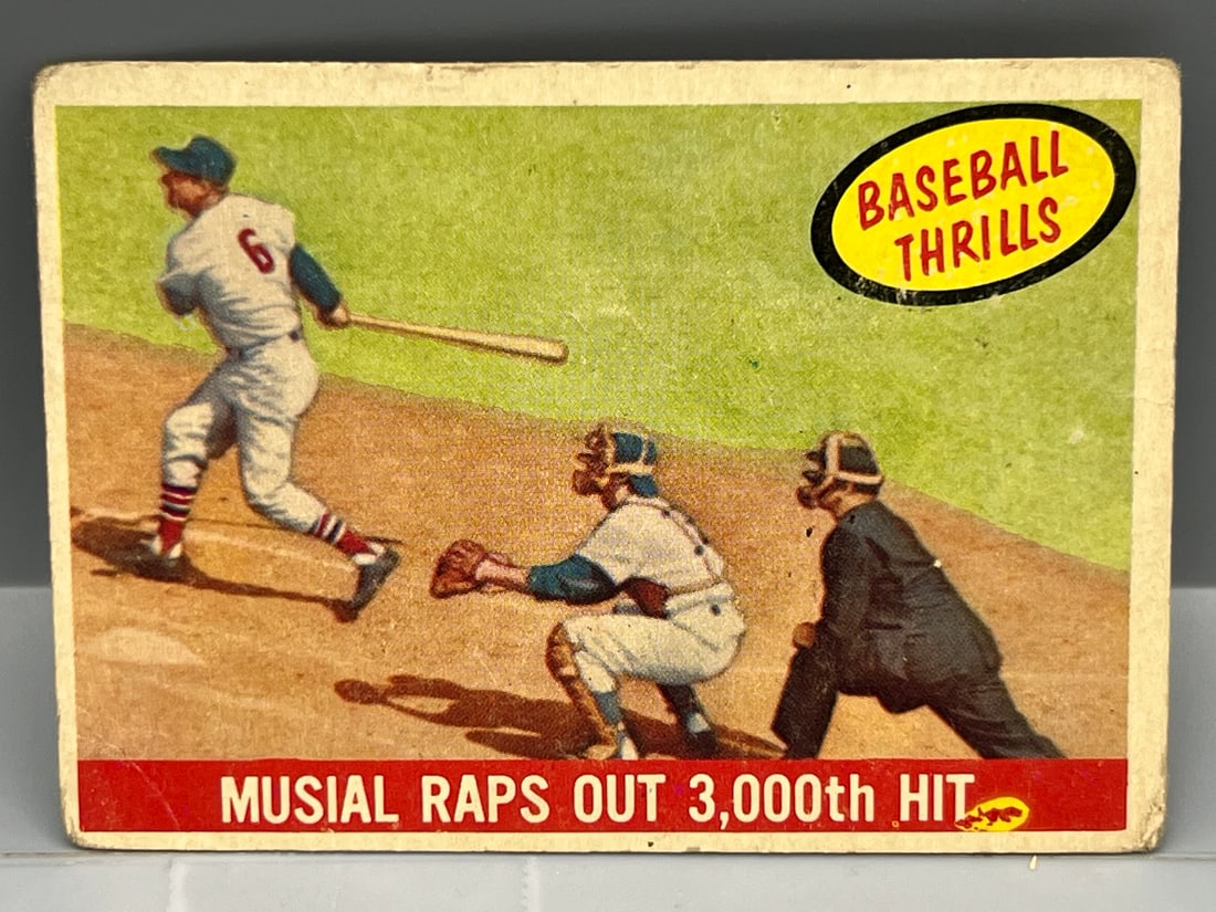 1959 Topps Baseball Thrills Stan Musial Raps Out 3,000th Hit #470 (1 of 2)