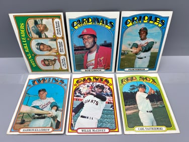 Lot of (6) 1972 Topps Baseball Star Player Cards - Varying Conditions - Bob Gibson, Carl