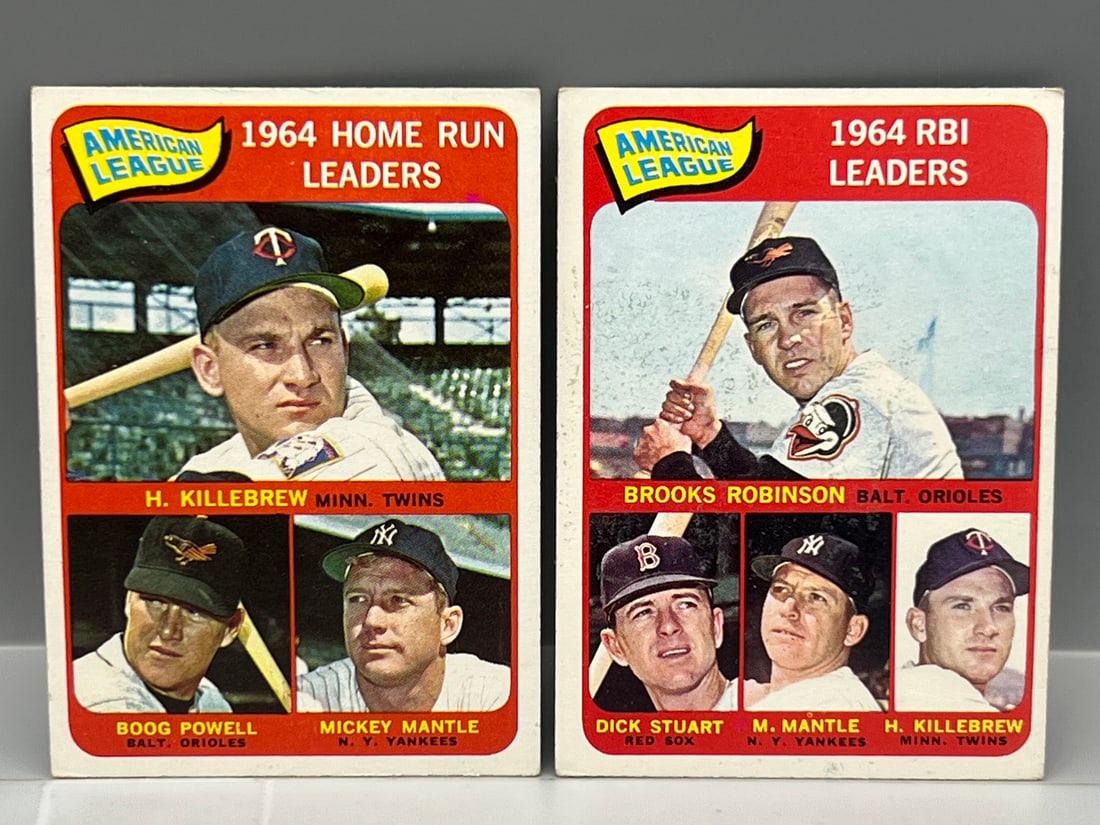 (Lot Of 2) - 1965 Topps Mickey Mantle Leader Cards: #3 AL HR, #5 AL RBIs (1 of 2)
