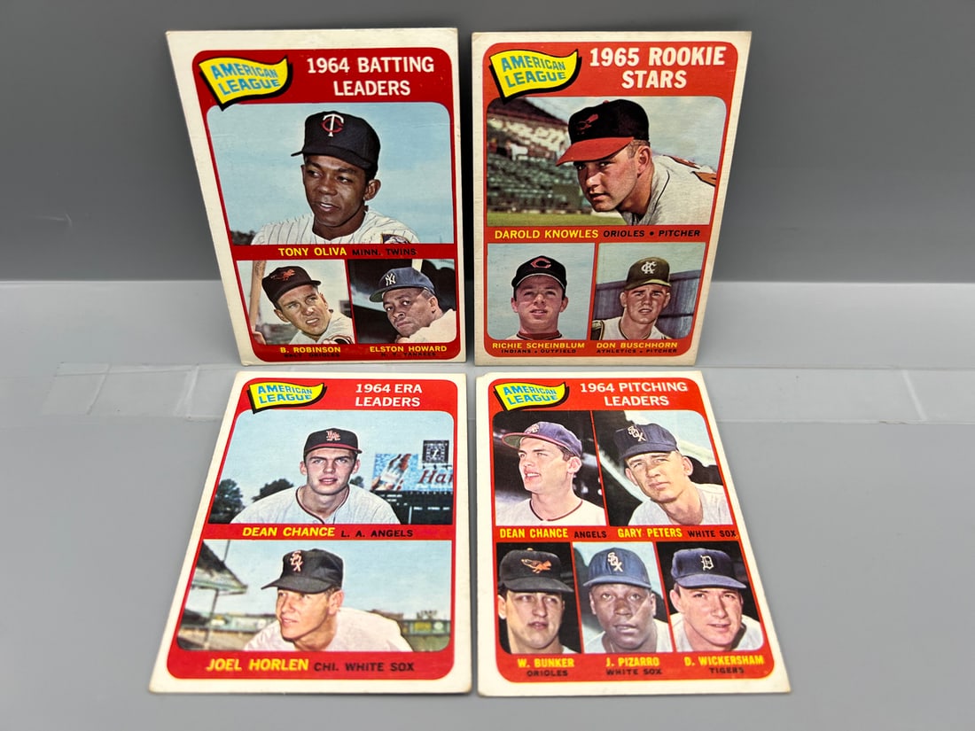 Lot of (4) 1965 Topps Baseball Rookie Stars & Leaders Cards W/ Stars - Varying Conditions (1 of 2)