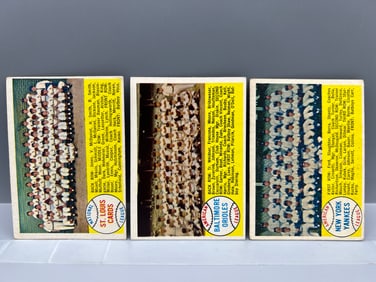 1958 Topps St. Louis Cardinals Team Card #216, Baltimore Orioles Team Card #408, & New York Yankees