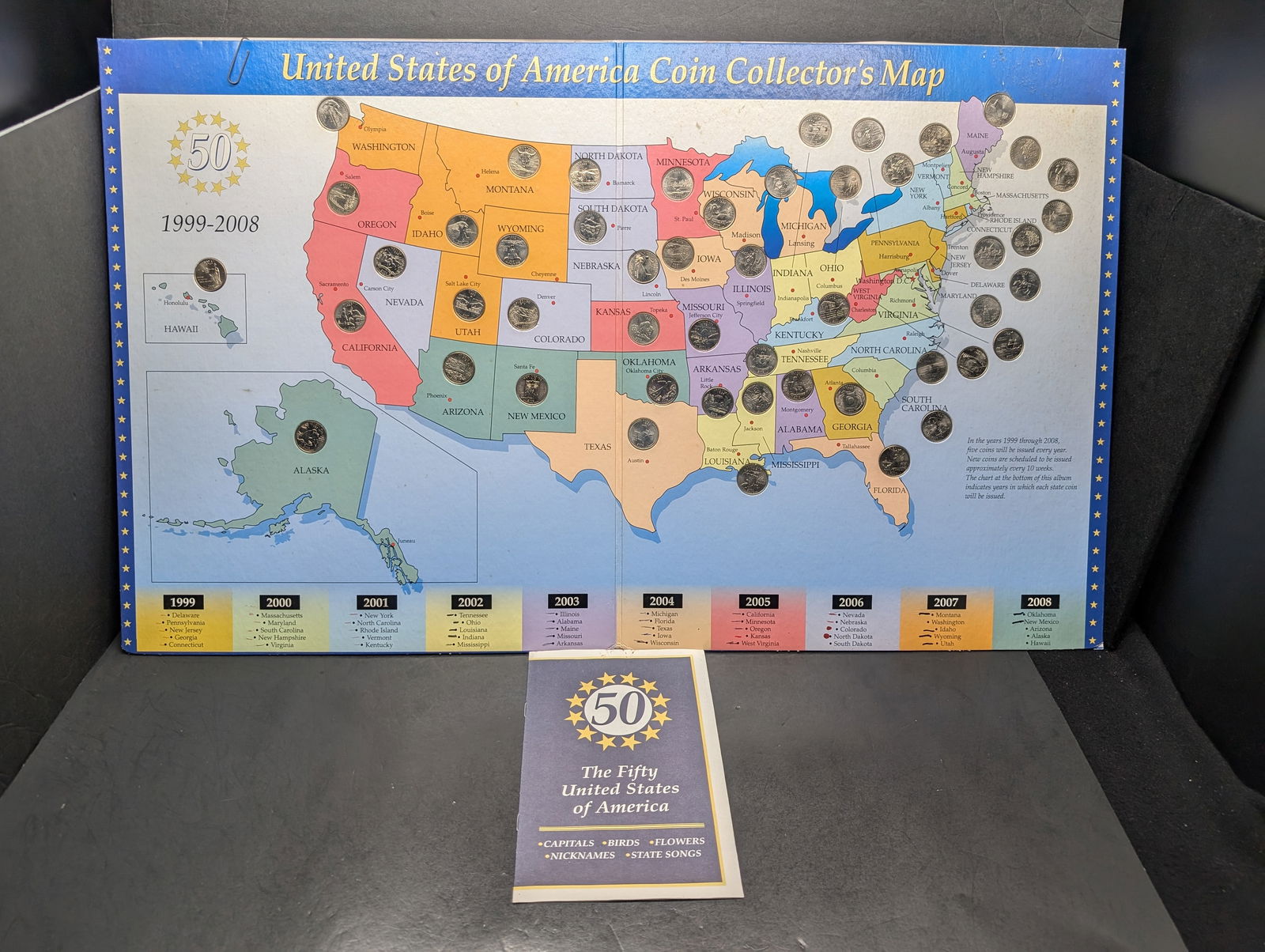 COMPLETE! 1999-2008 Statehood Quarter Collection in Map Album w/ State Info Booklet (1 of 6)