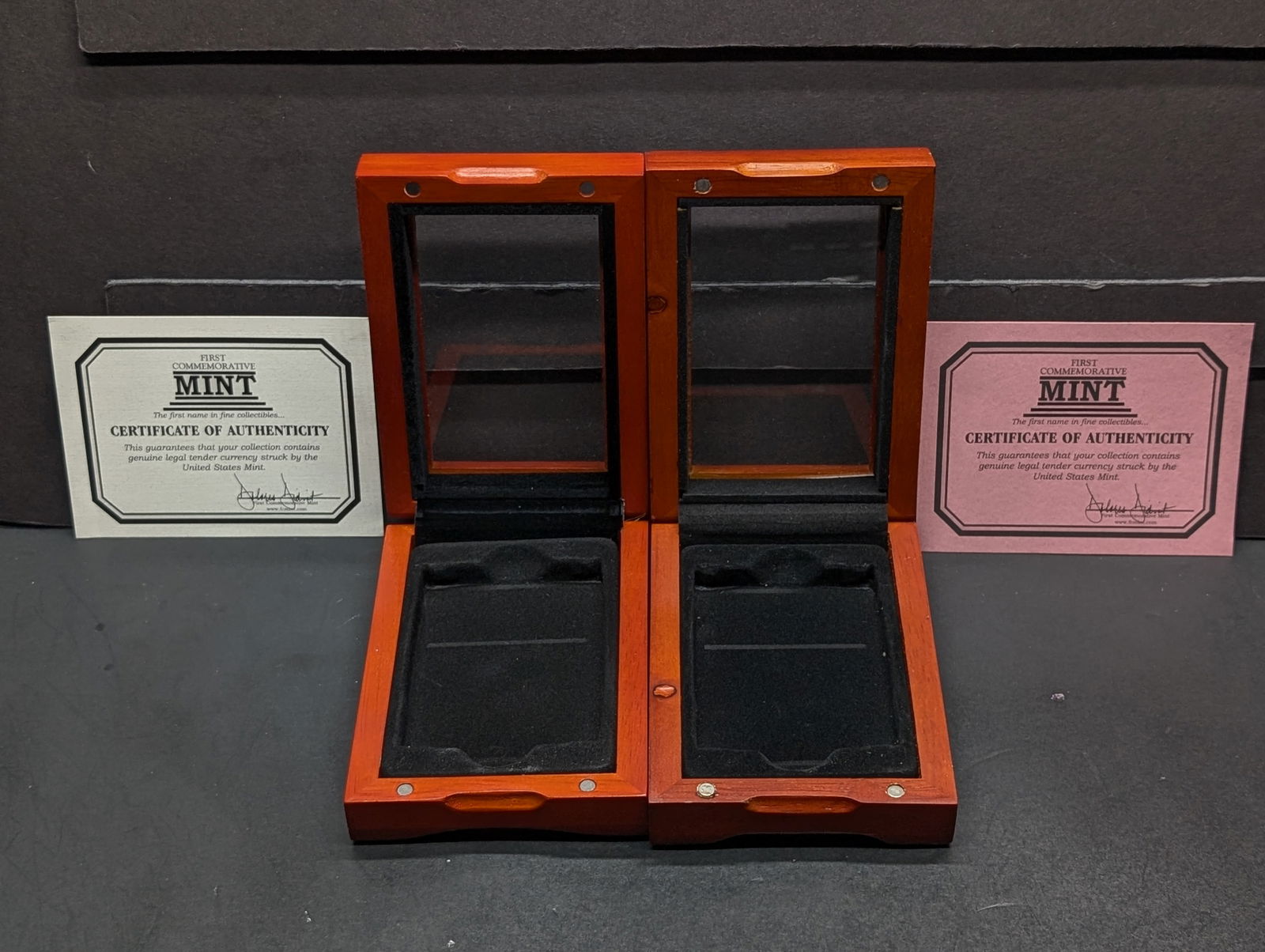 *EMPTY* Wooden Collector's Display Boxes for Slabbed Coins w/ Coin COA's (2 PCS) (1 of 7)