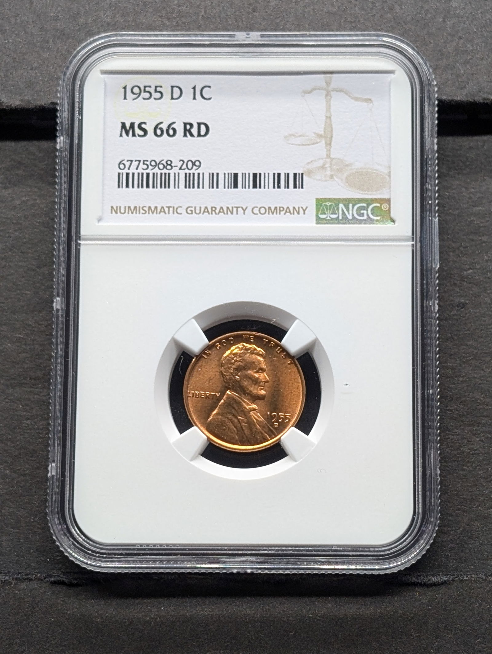 1955-D Lincoln Wheat Cent - NGC MS66 RD, Top Tier Grader (1 of 3)