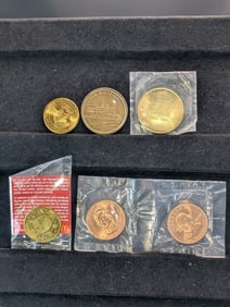 6 Tokens: 10 Wheeler Locomotive, Cat and Dog, United telephone, McDonalds in Original Pkg, two mic