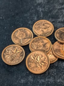 Fifty 1965 Canadian One Cents In A Plastic Tube