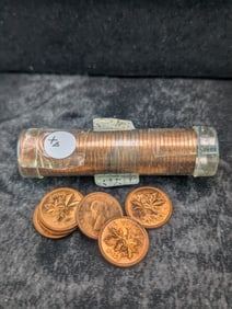 Roll of 1964 Canada Small Cents. RED BU