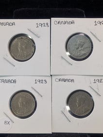 1923, 1927, 1928, 1929 Canada 5 Cent Coins