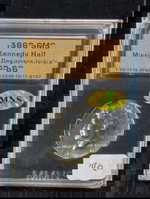 1966 Kennedy Half Dollar   Missing Designers Initials   Slabbed BY MNS  SP66