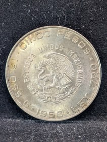 1956 Mexico 5 Peso, 72% Silver. Unc.