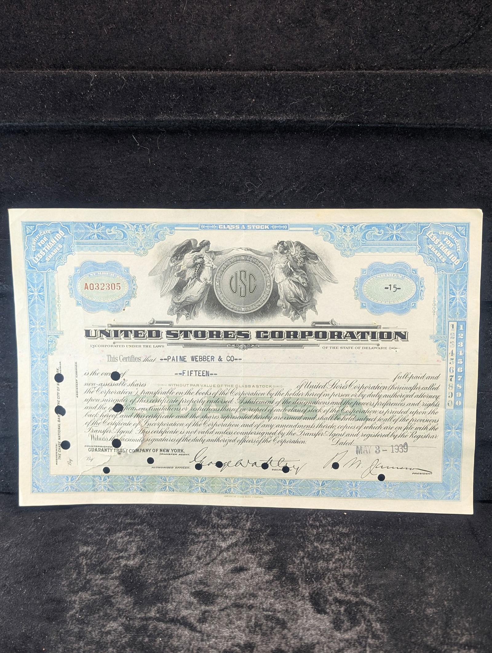 United Stores Corp One Stock Certificate (1 of 2)