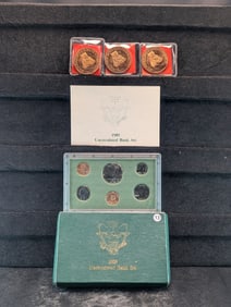 1989-D UNC Bank Set and 3 100% Copper Michigan Sesquicentennial rounds