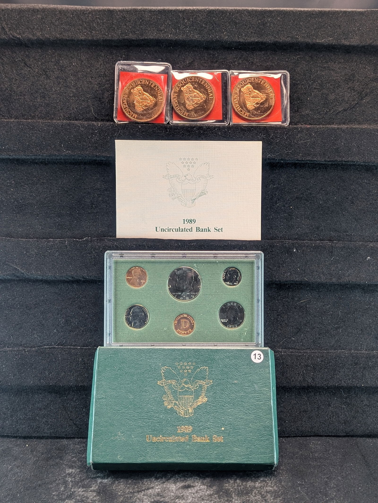 1989-D UNC Bank Set and 3 100% Copper Michigan Sesquicentennial rounds (1 of 6)