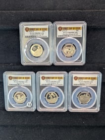 5 Coins all PGCS Graded Quarters, First Day of Issue Theodore Roosevelt, Harpers Ferry, Fort