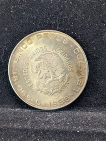 1956 Mexico 5 Peso, 72% Silver. Unc.