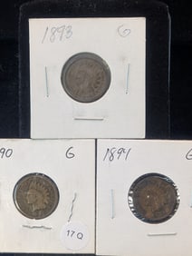 (3) Indian Head Cents 1890, 1894, 1893