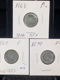 (3) Indian Head Cents 1864, 1868??, 1879??