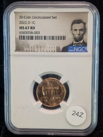 2022-D MS67 RD Lincoln penny, (Graded by NGC)