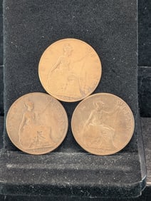 3 Great Britain Pennies, (1897, 1900 & 1909)