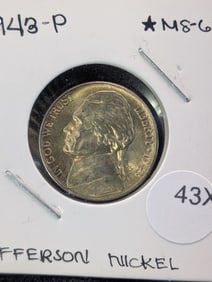 1943P 35% Silver Jefferson War Nickel. UNC