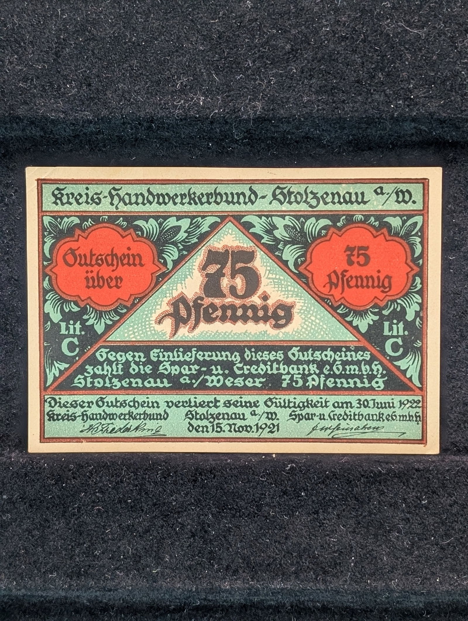 1922 German 75 P Currency, Crisp-UNC (Rare, Amazing Colors), 103 Years Old! (1 of 2)