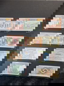 10 Foreign (Crisp/Unc) Notes, Great Art!