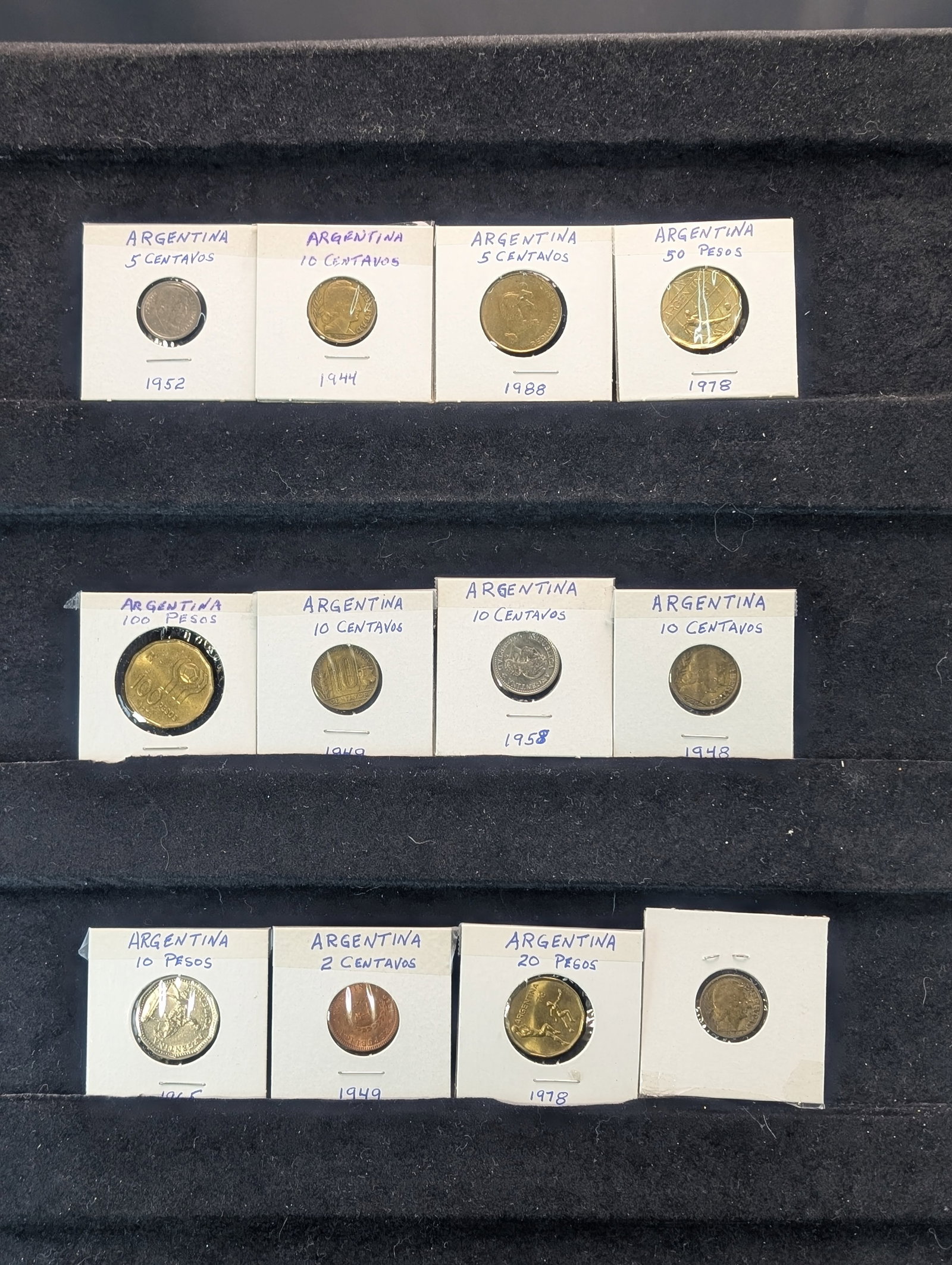 12-World Coins, (Argentinian, 1944+) Some UNC-Proof!: 12-World Coins, (Argentinian, 1944+) Some UNC-Proof!