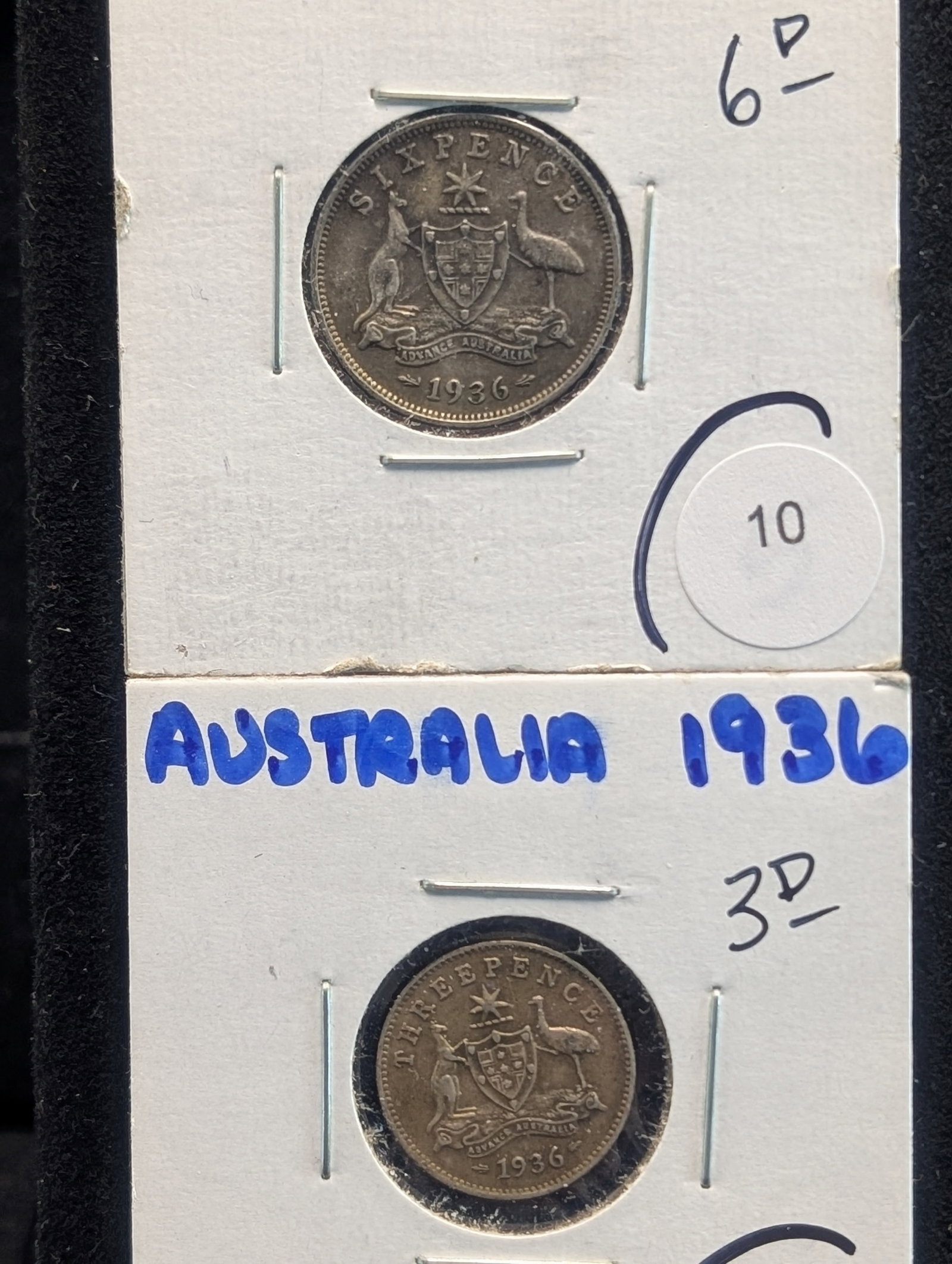 1936 Australia 6 Pence Silver Coin + 1936 Australia 3 Pence Silver Coin: 1936 Australia 6 Pence Silver Coin + 1936 Australia 3 Pence Silver Coin