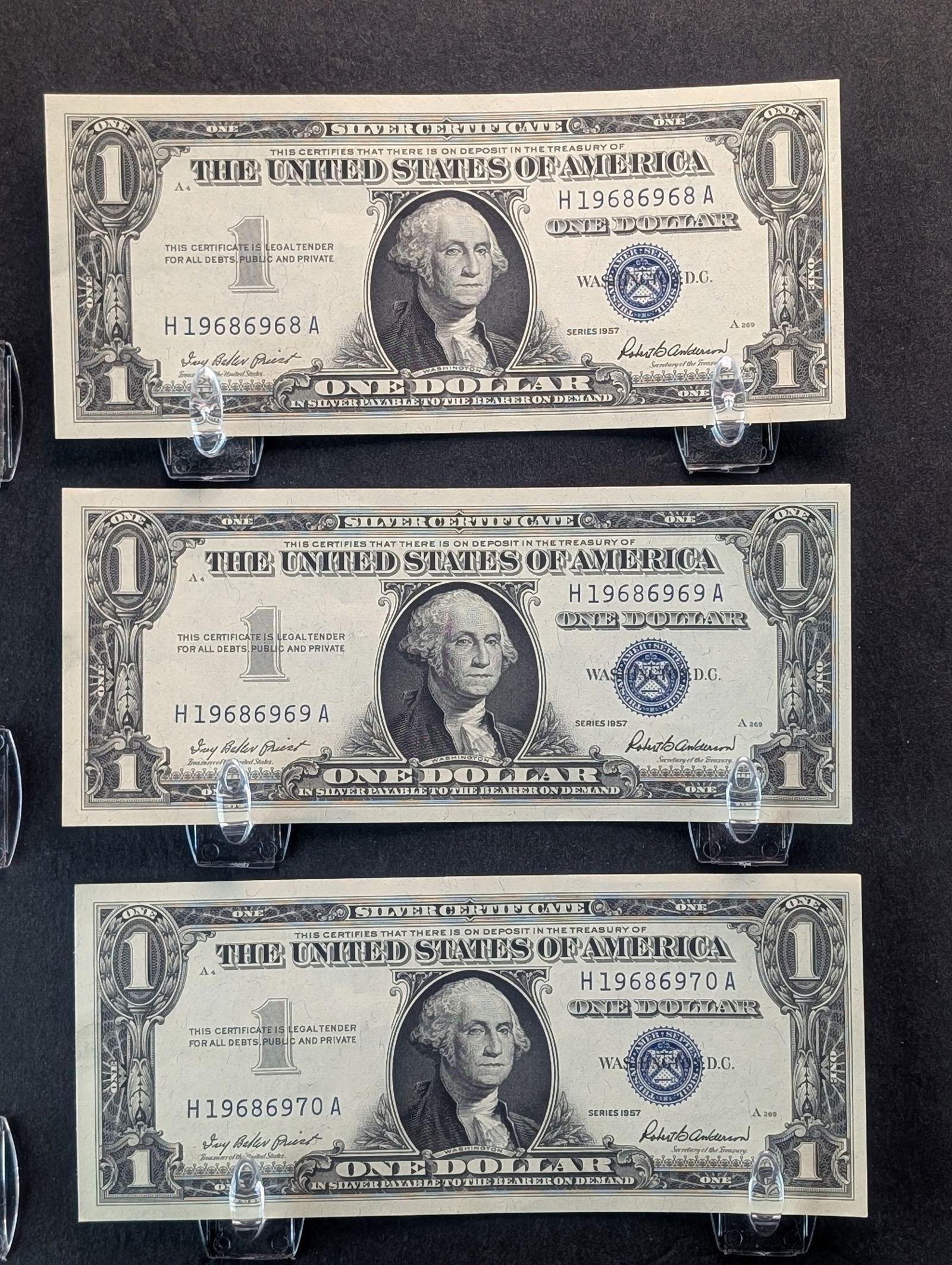 3-1957 CONSECUTIVE SN Blue Seal $1 Silver Certificates. GEM CRISP UNC. Tough Consecutives. OFF (1 of 5)