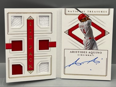 2020 Panini National Treasures Six Pack Material Signatures Aristides Aquino On Card Player Worn