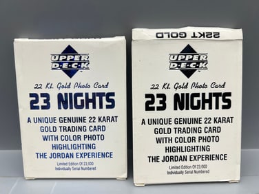 Lot of (2) 1997 Upper Deck Michael Jordan 23 Nights 22 kt. Gold Foil Photo Trading Card #/23,000