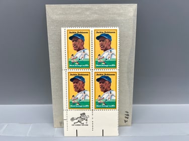 1982 Jackie Robinson 20 Cent Stamps Plate Block of 4